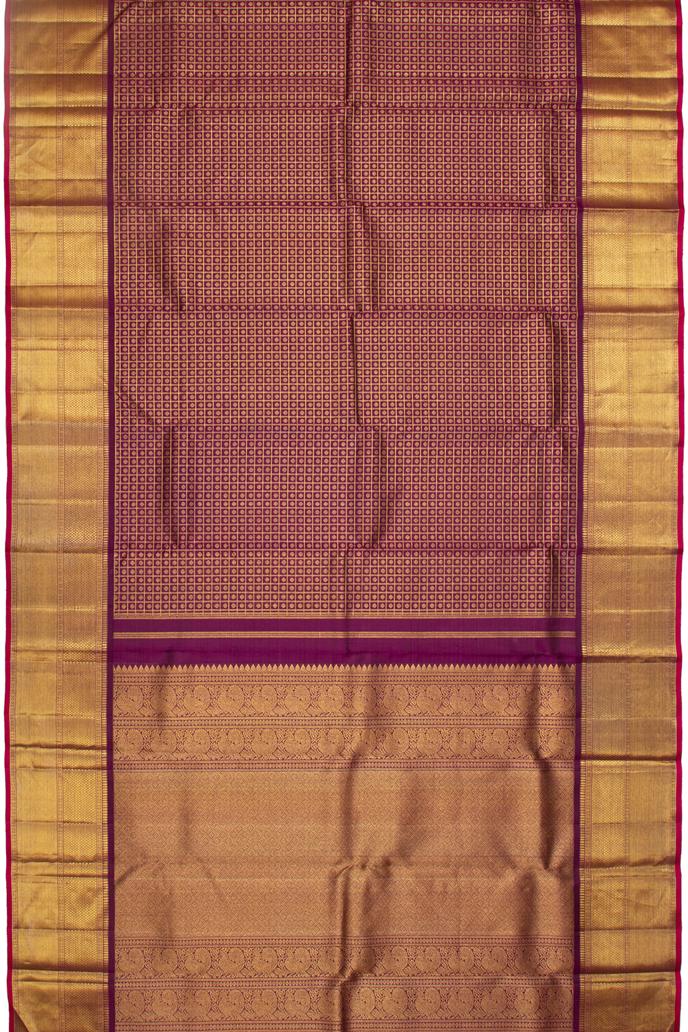 Kanchipuram Silk Checks And Butta Burgundy Saree