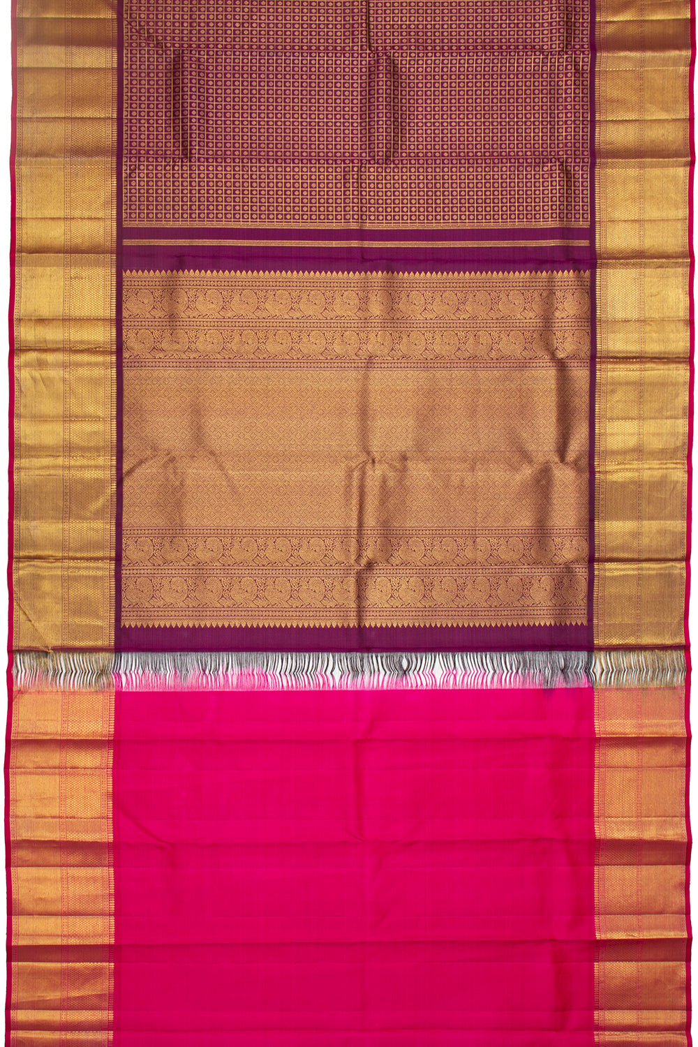 Kanchipuram Silk Checks And Butta Burgundy Saree