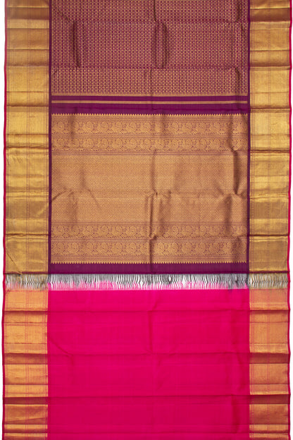 Kanchipuram Silk Checks And Butta Burgundy Saree