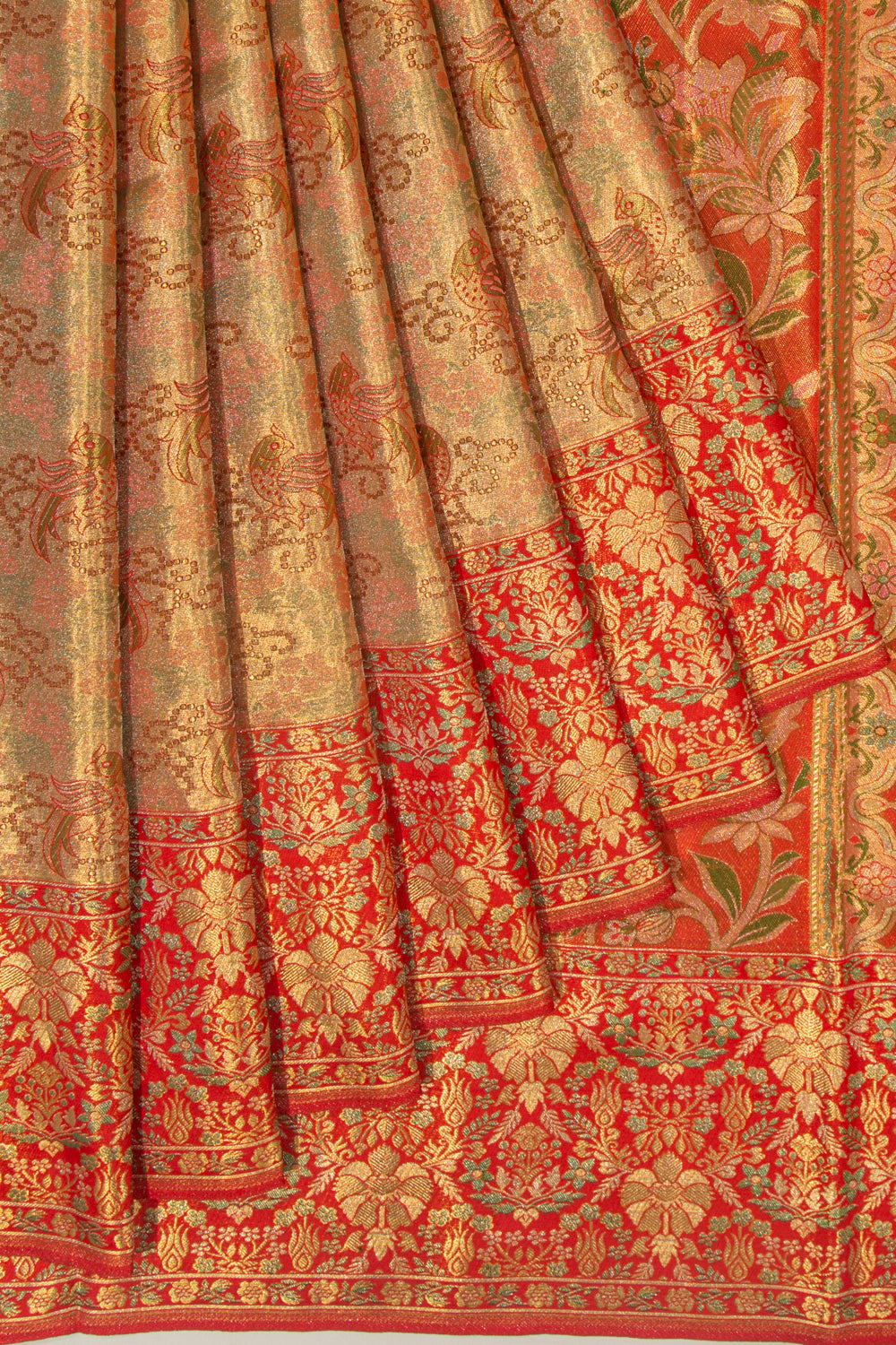 Kanchipuram Silk Tissue Brocade Gold Saree