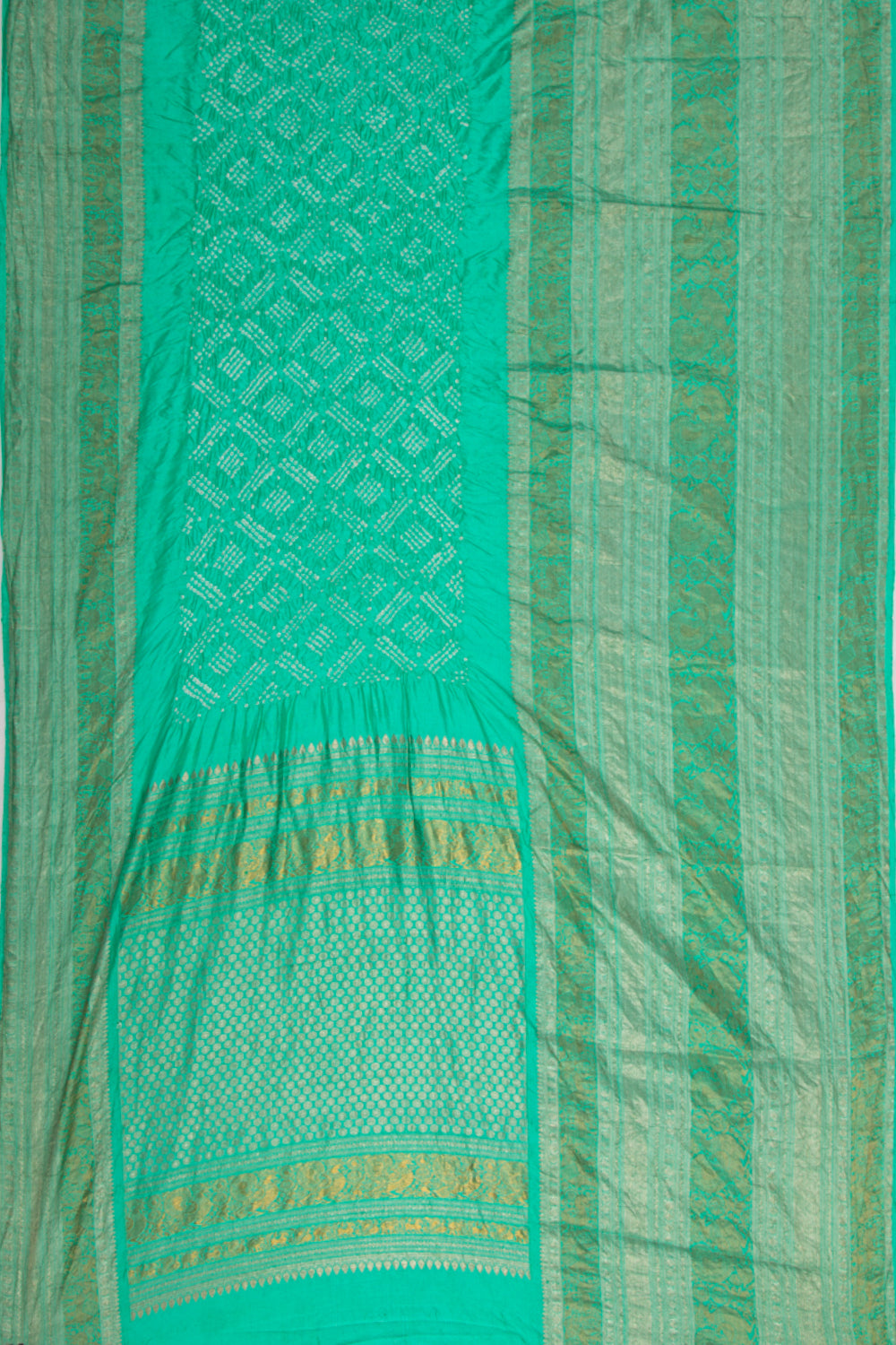 Kanchipuram Silk Bandhani Sea Green Saree