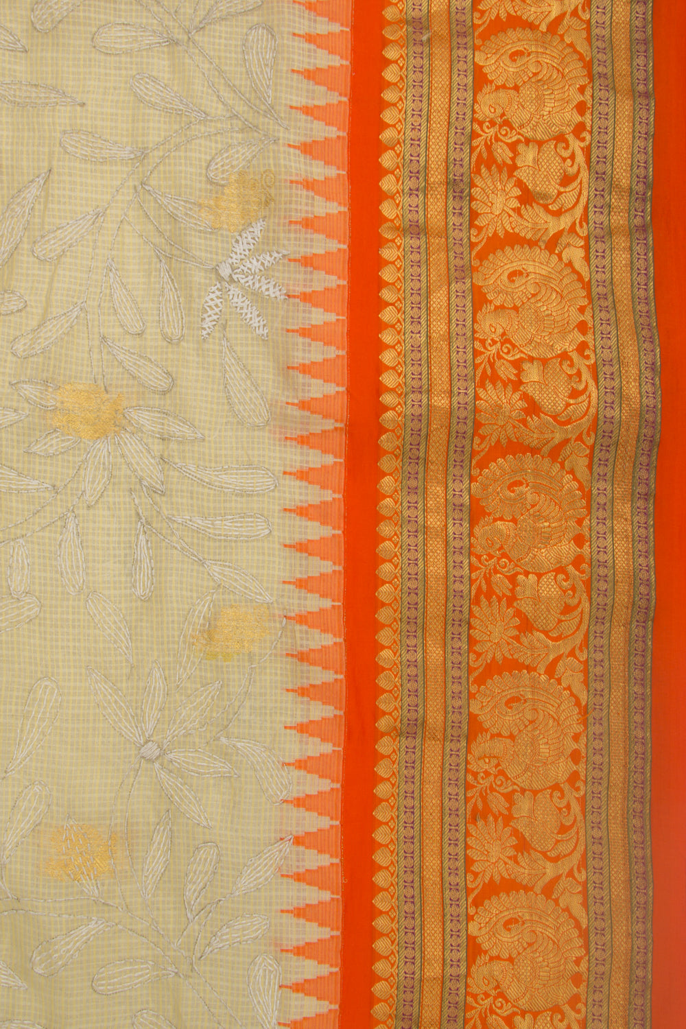 Kota Silk Embroidery And Butta Cream Saree With Kanchi Border
