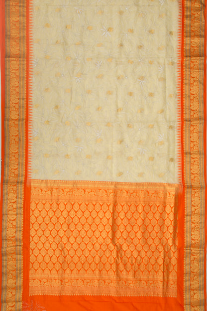 Kota Silk Embroidery And Butta Cream Saree With Kanchi Border