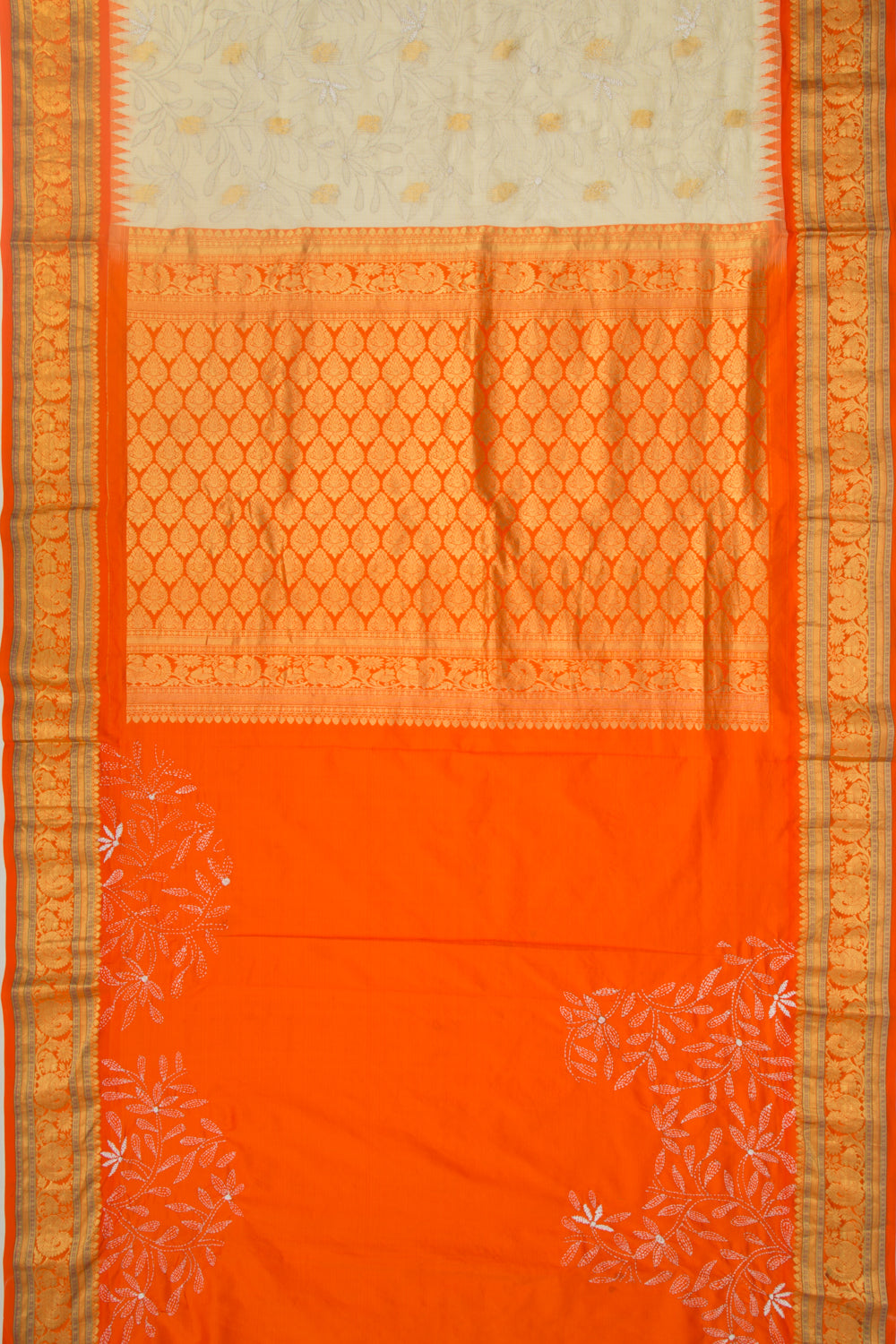 Kota Silk Embroidery And Butta Cream Saree With Kanchi Border