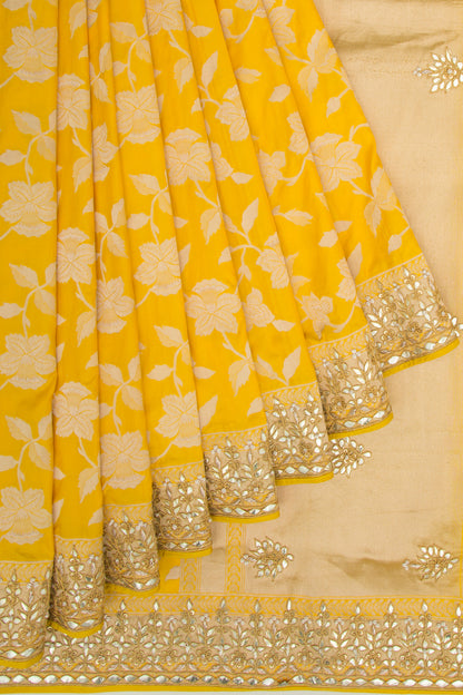 Banarasi Silk Jaal Yellow Saree With Gotta Patti Border