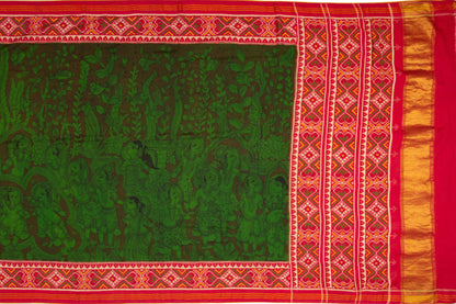 Patan Patola Silk Kalamkari Handpainted Green Saree