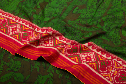 Patan Patola Silk Kalamkari Handpainted Green Saree