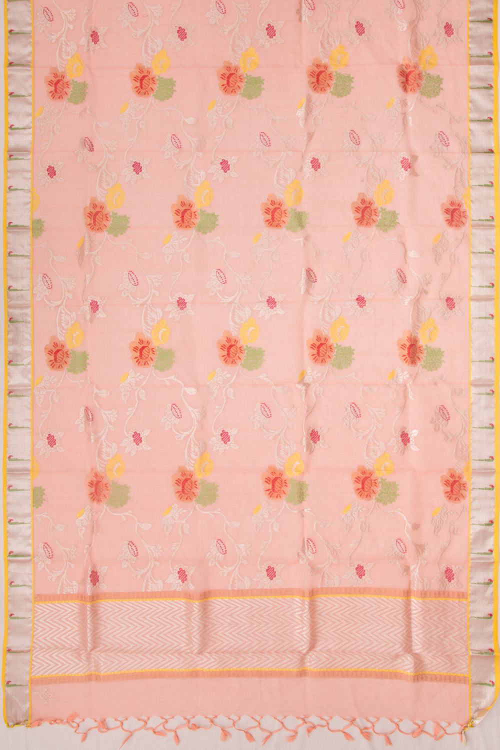 Kota Silk Jaal Peach Dupatta