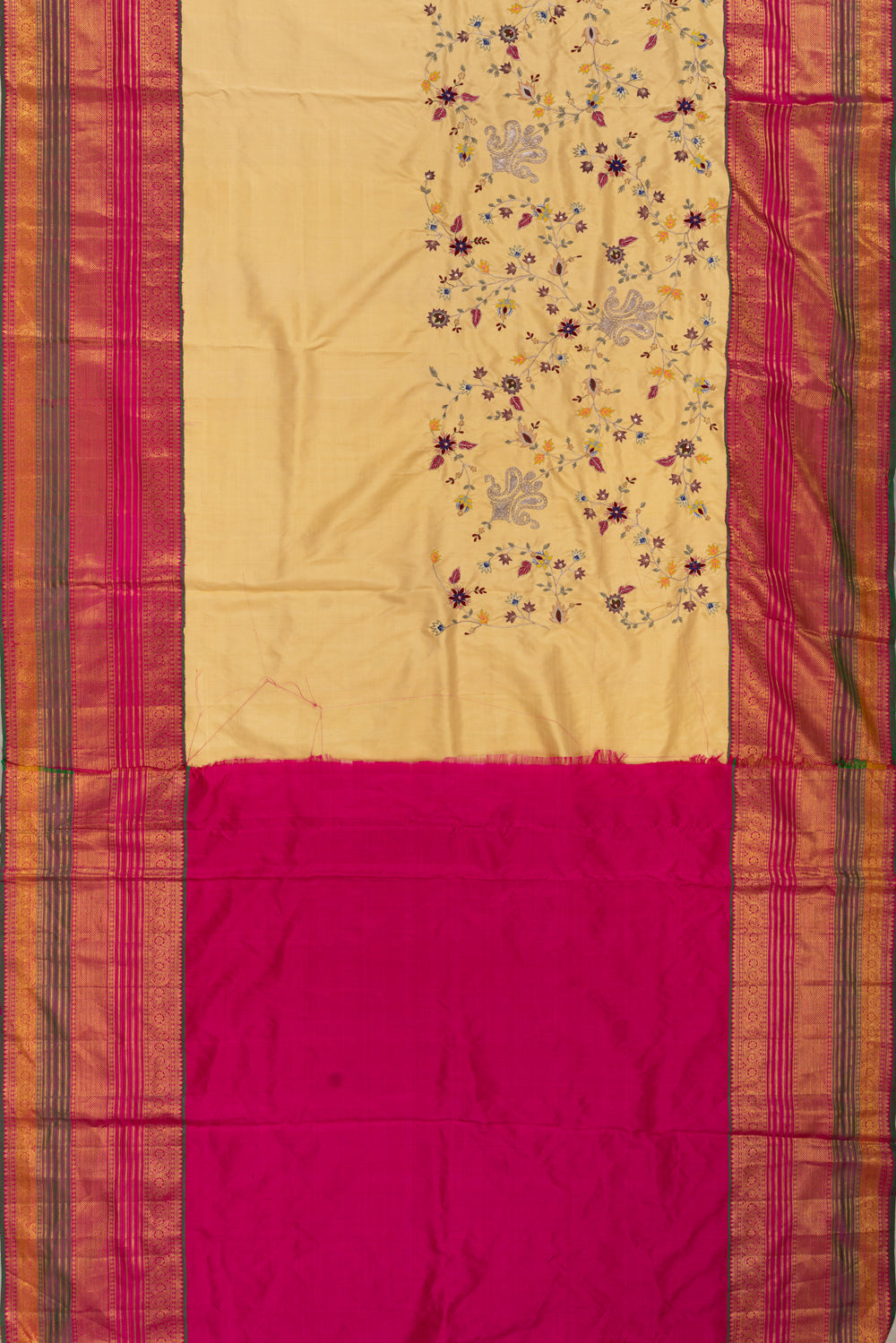 Kanchipuram Silk Hand Embroidery Yellow Saree