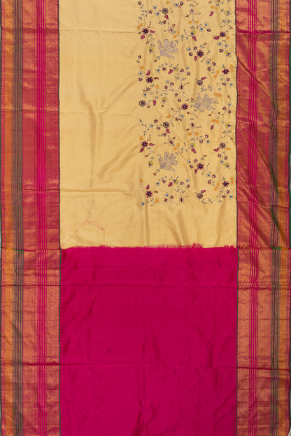 Kanchipuram Silk Hand Embroidery Yellow Saree