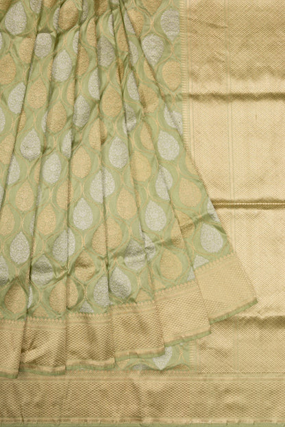 Banarasi Silk Kadwa Butta Pista Green Saree