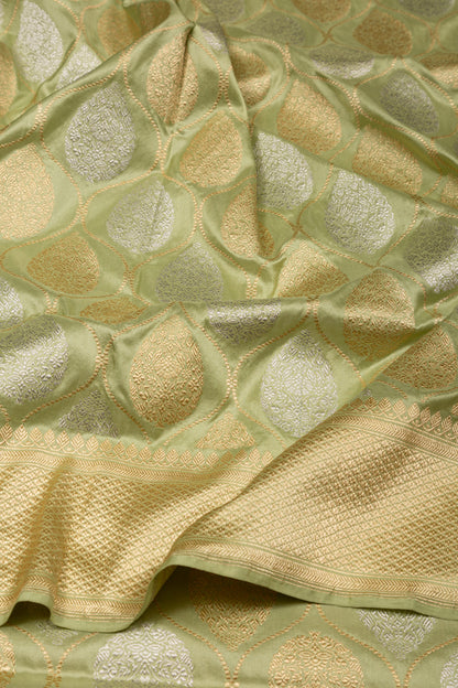 Banarasi Silk Kadwa Butta Pista Green Saree