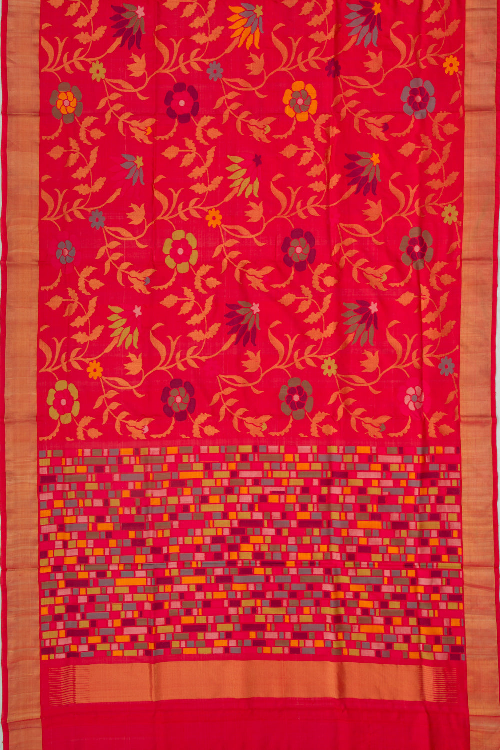 Uppada Silk Jamdani All Over Red Saree