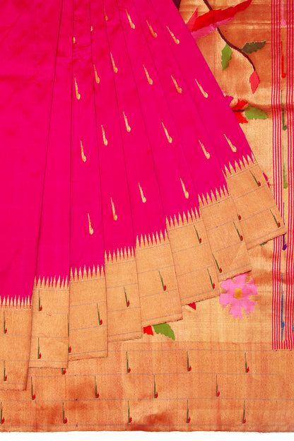 Paithani Silk Butta Pink Saree With Triple Muniya Border