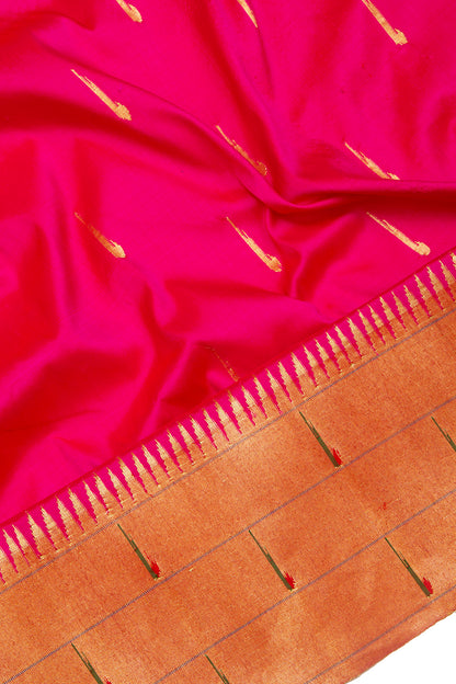 Paithani Silk Butta Pink Saree With Triple Muniya Border