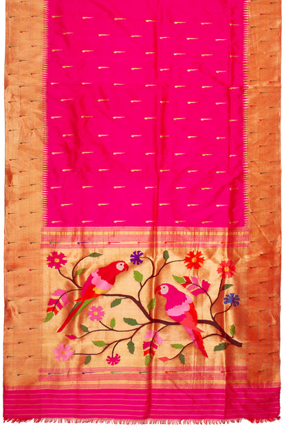 Paithani Silk Butta Pink Saree With Triple Muniya Border