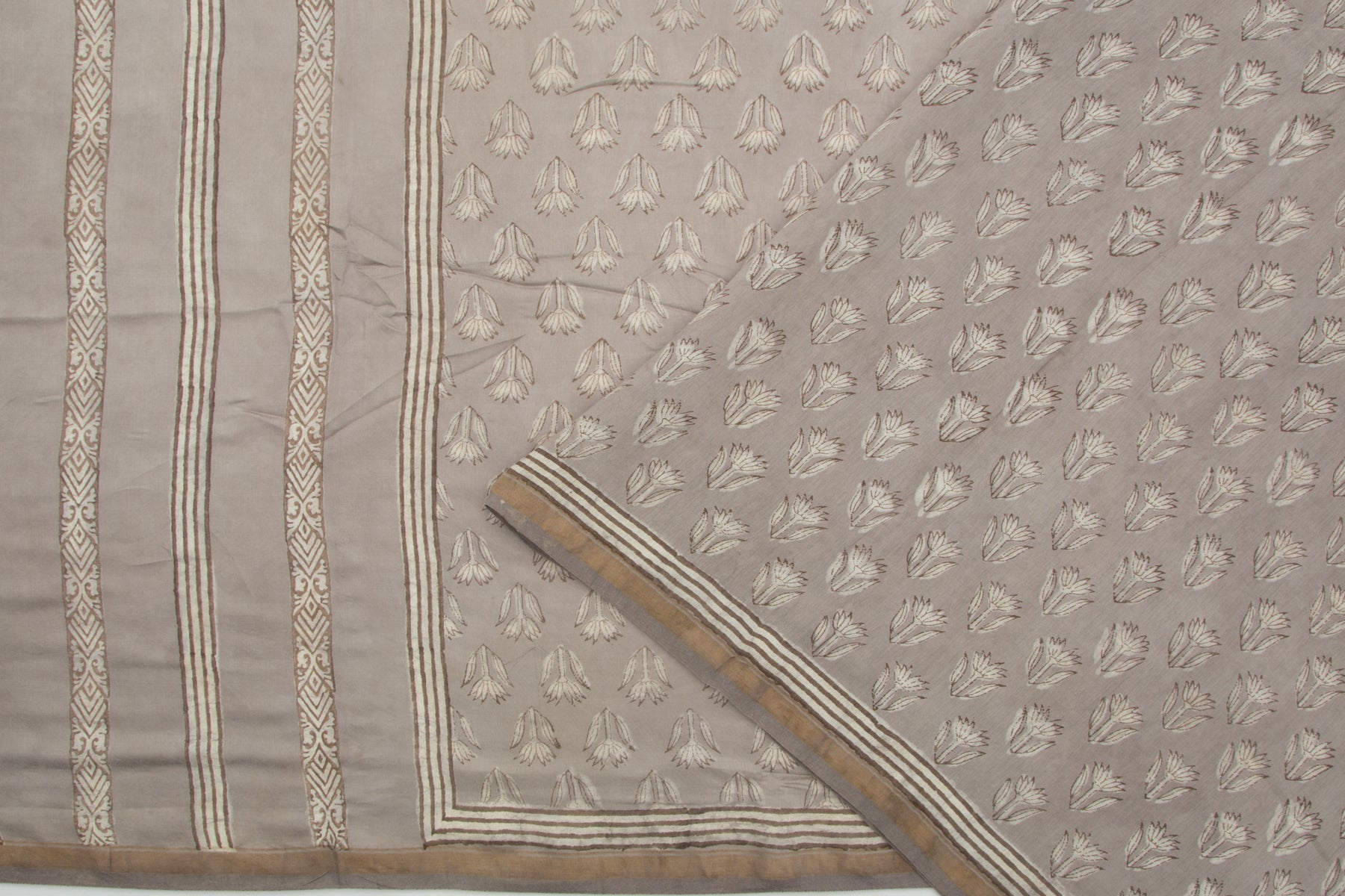 Chanderi Cotton Block Printed Grey Saree