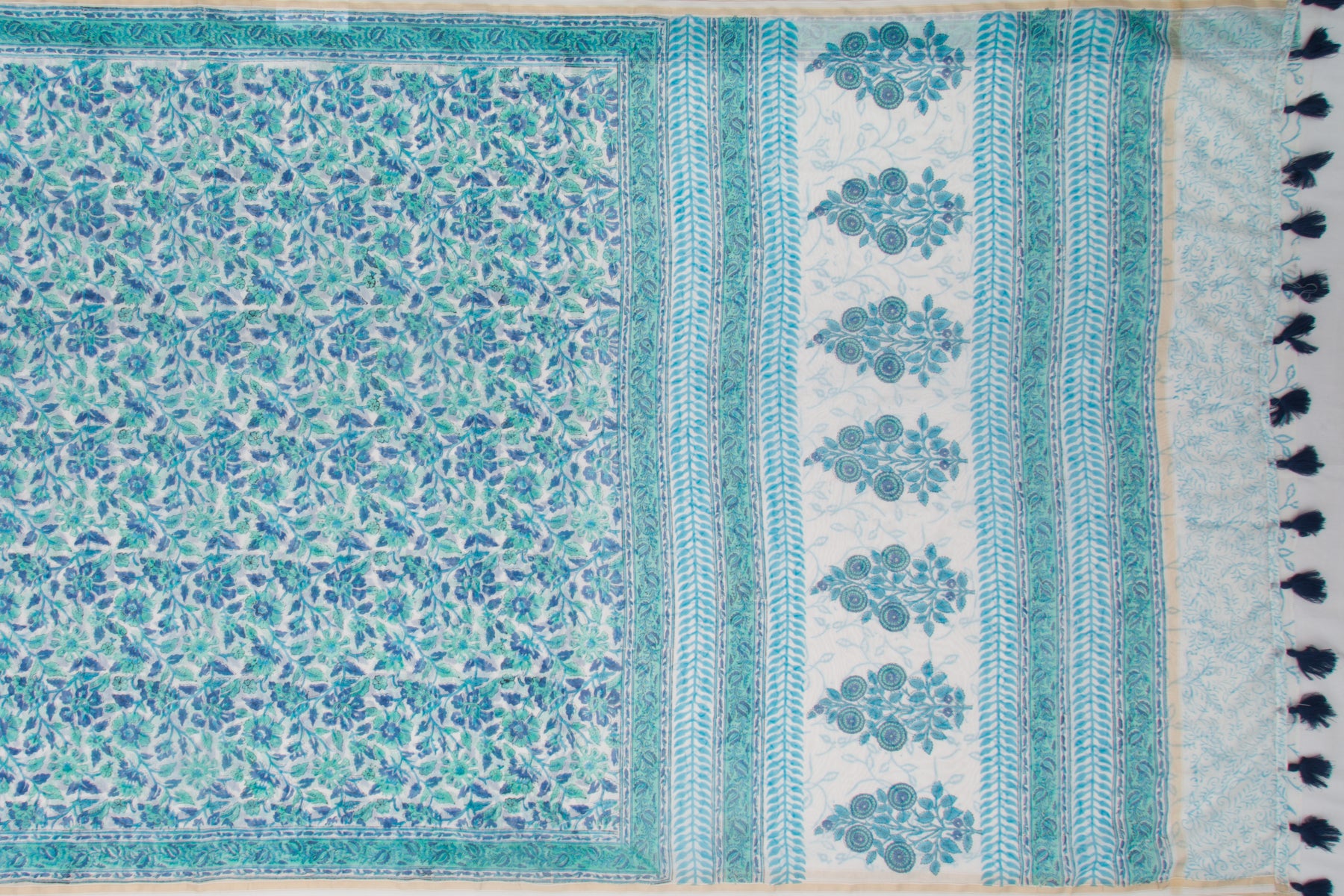 Chanderi Cotton Printed White Saree