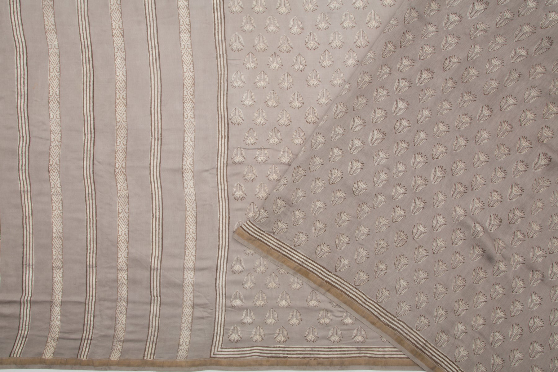 Chanderi Cotton Printed Grey Saree