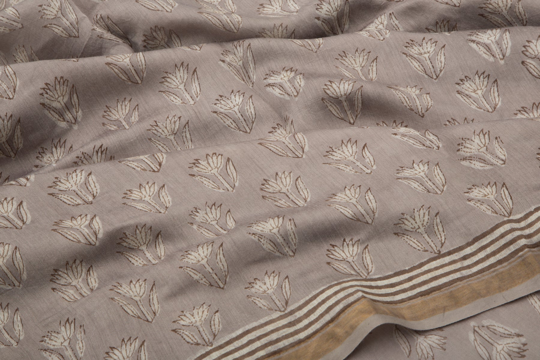 Chanderi Cotton Printed Grey Saree