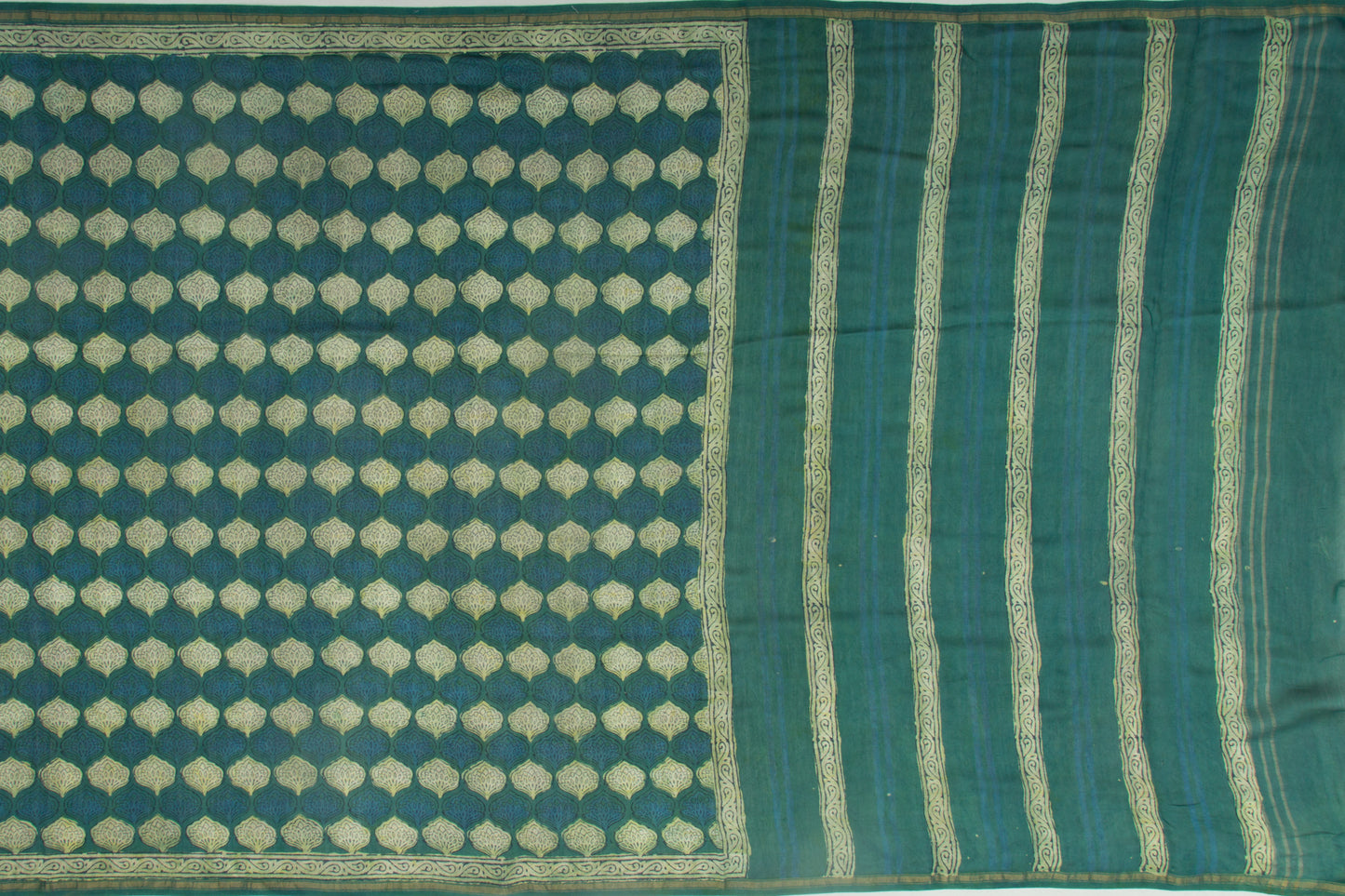 Chanderi Cotton Printed Green Saree