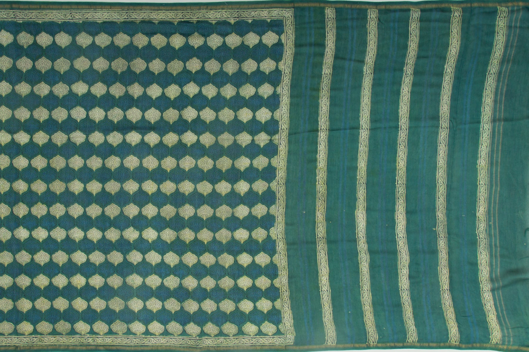 Chanderi Cotton Printed Green Saree