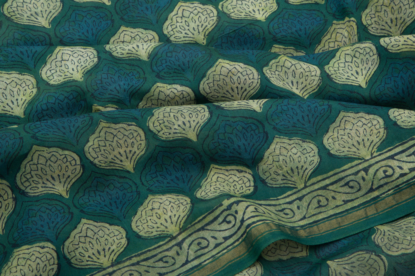 Chanderi Cotton Printed Green Saree