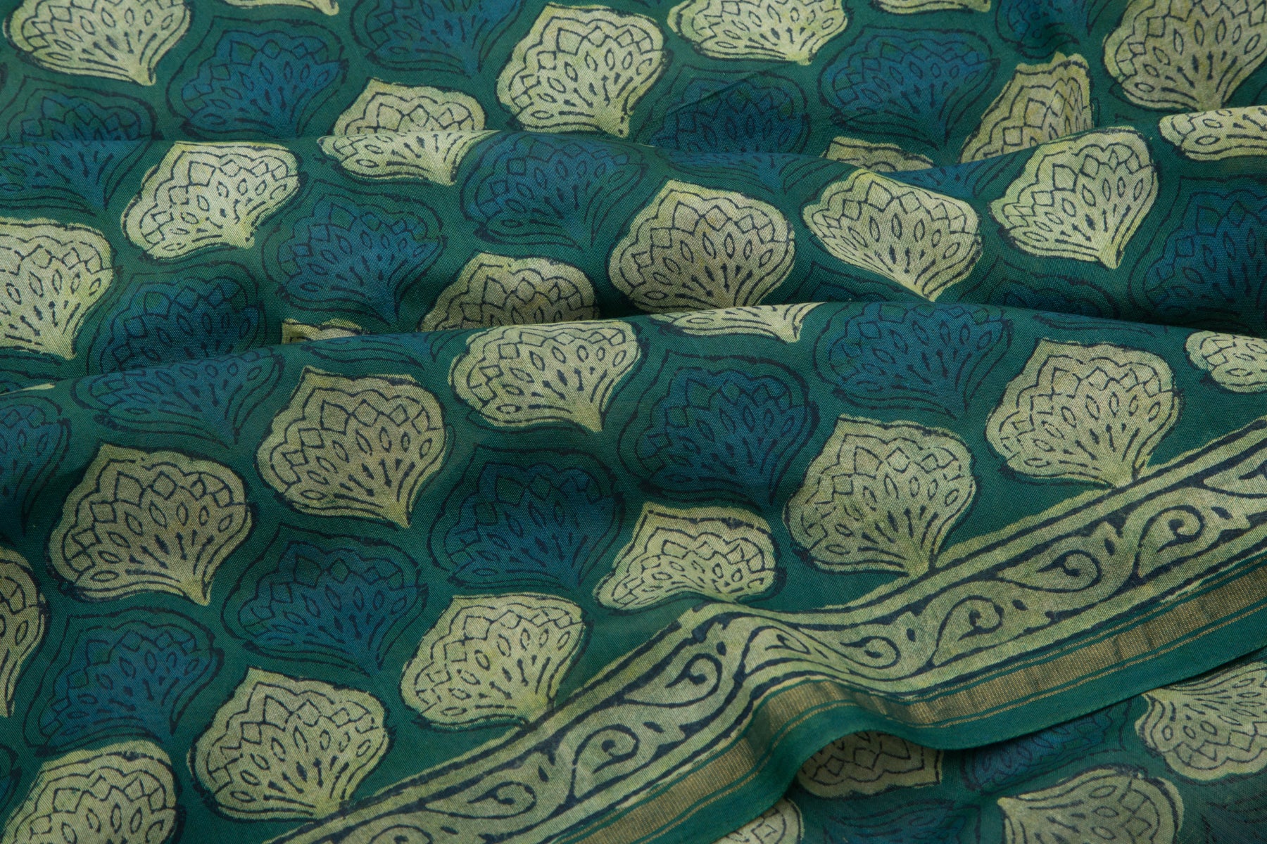 Chanderi Cotton Printed Green Saree