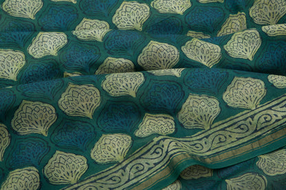 Chanderi Cotton Printed Green Saree