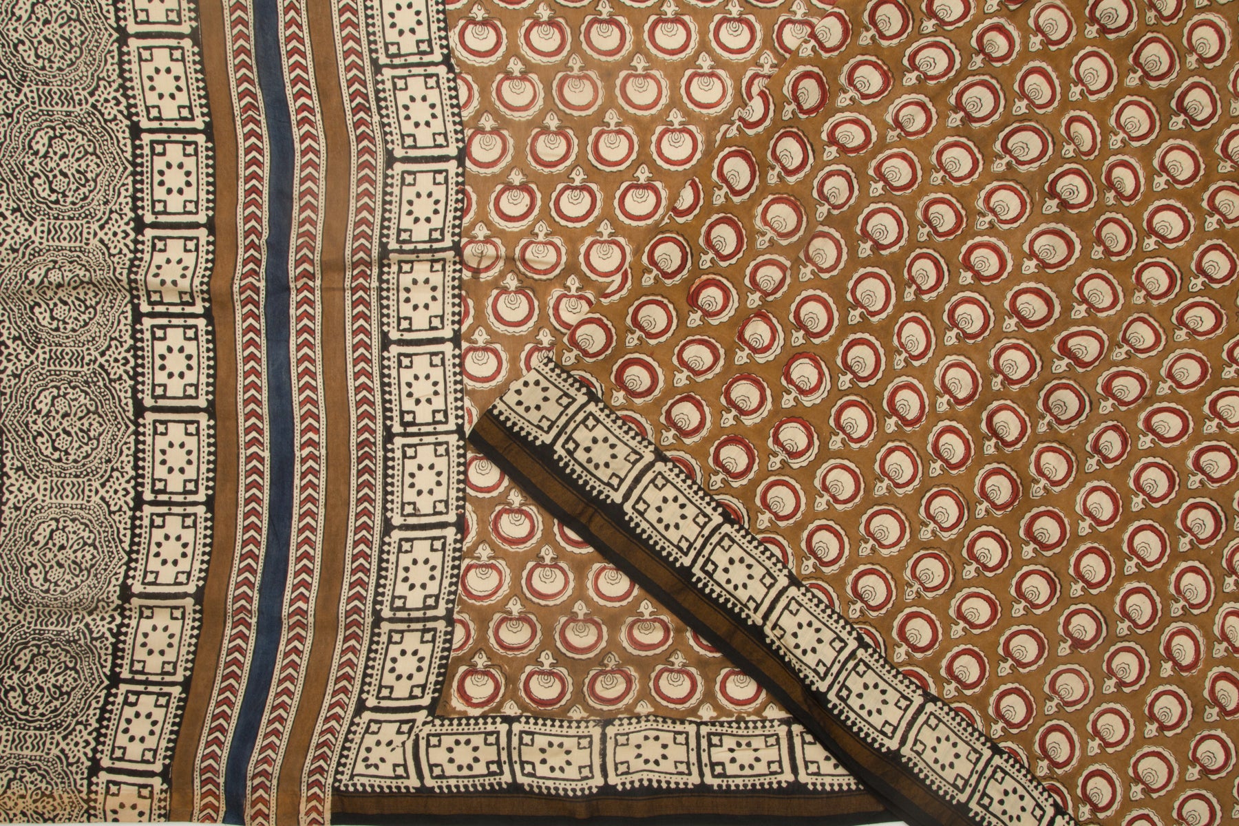 Chanderi Cotton Block Printed Brown Saree