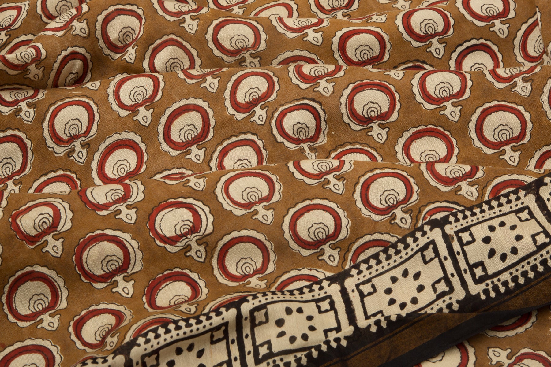 Chanderi Cotton Block Printed Brown Saree