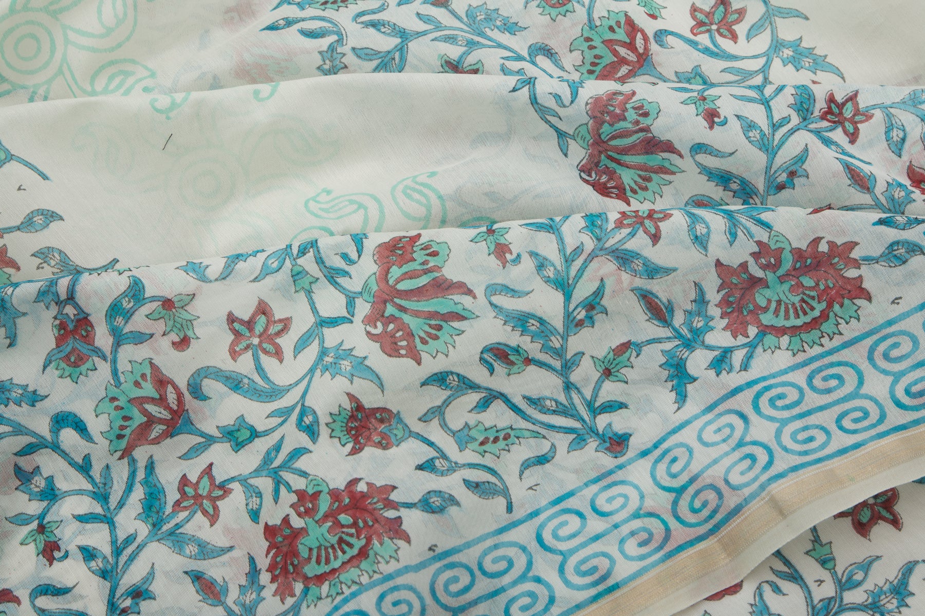 Chanderi Cotton Printed White Saree