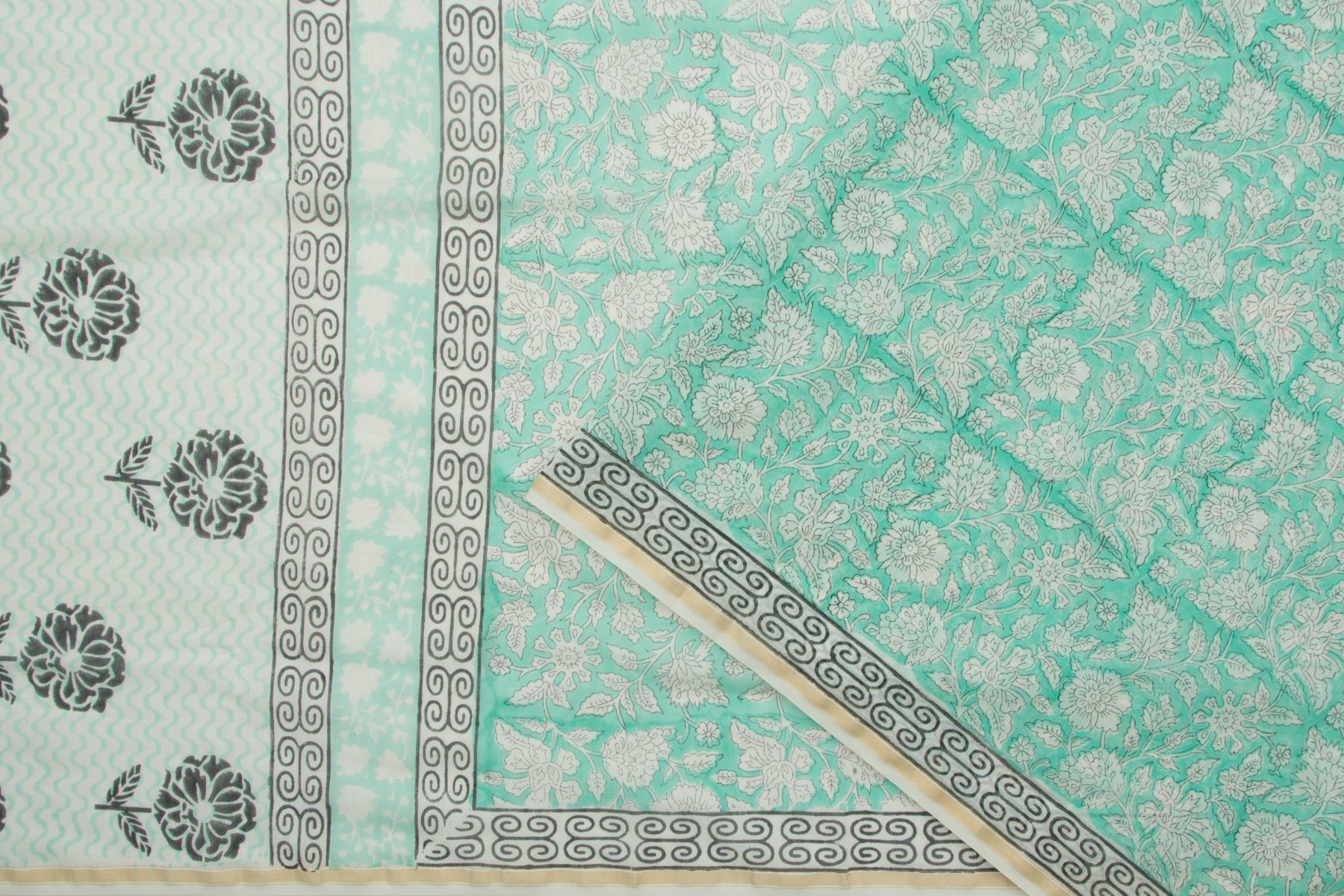 Chanderi Cotton Printed Green Saree