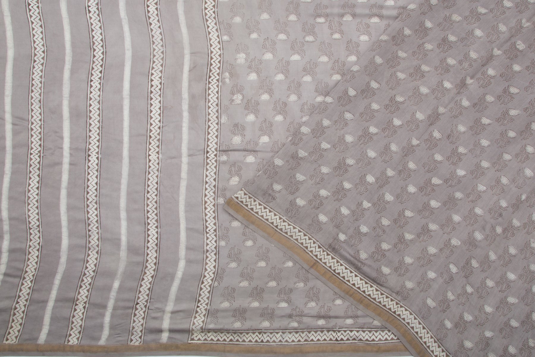 Chanderi Cotton Printed Grey Saree