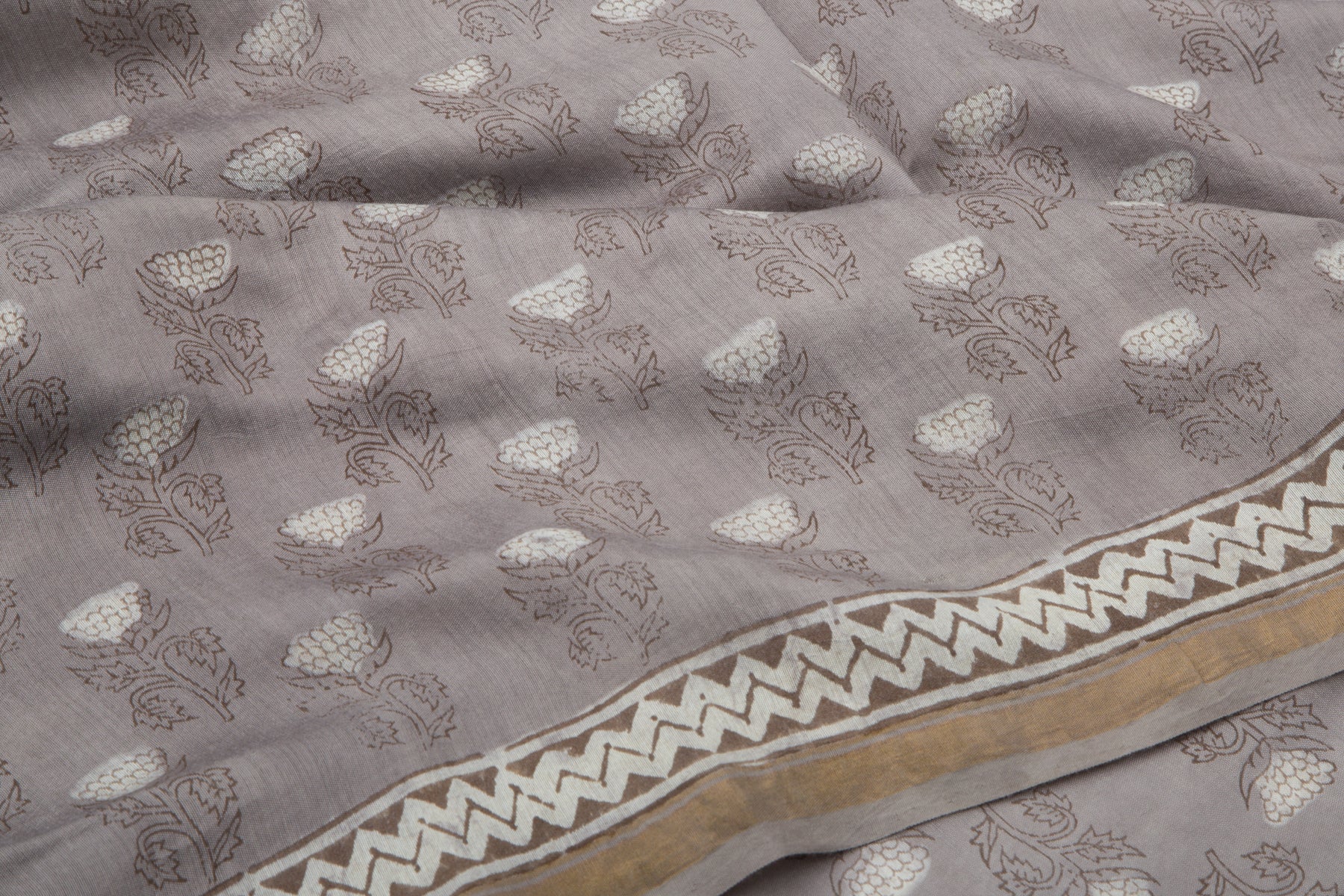 Chanderi Cotton Printed Grey Saree