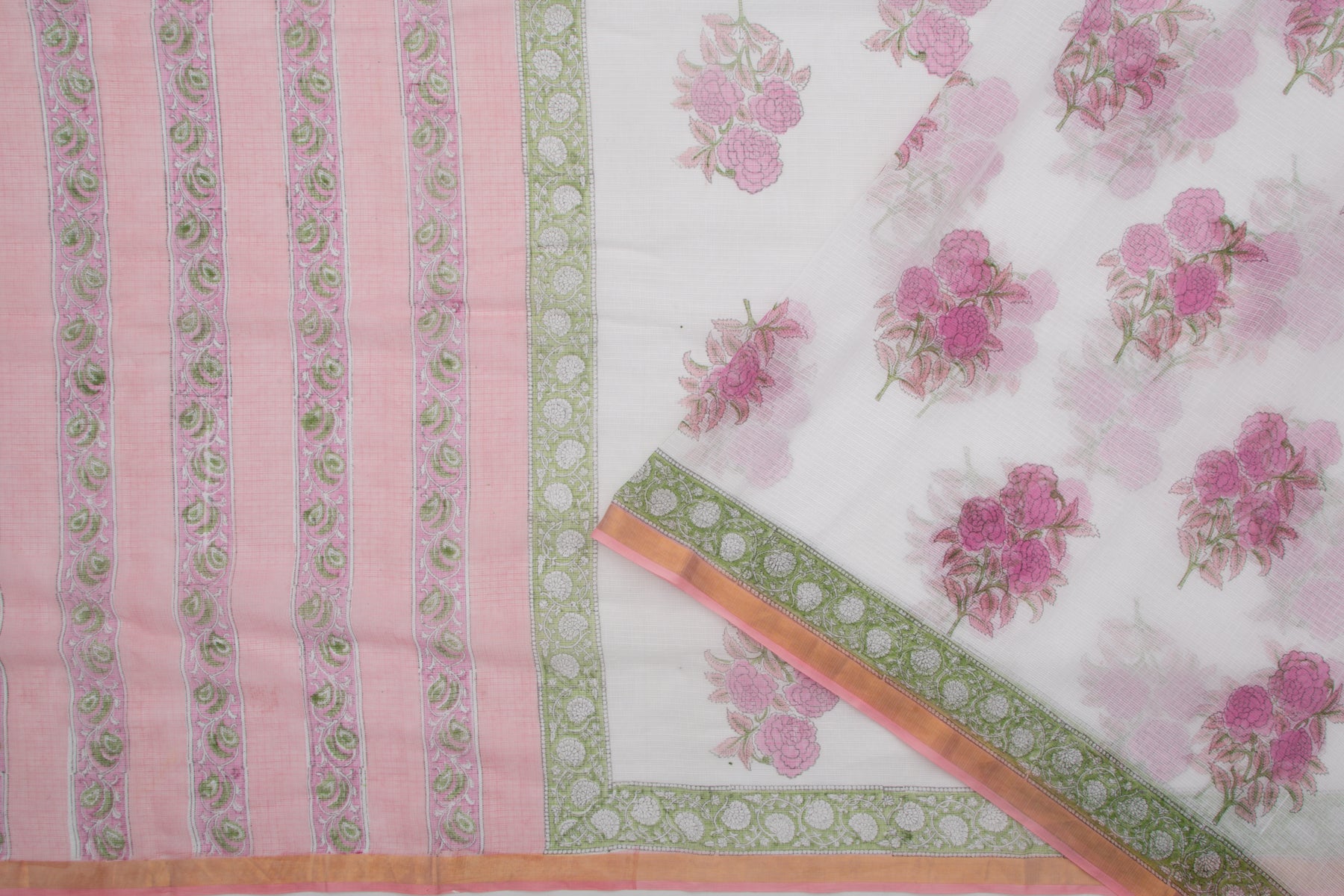 Kota Cotton Printed White Saree