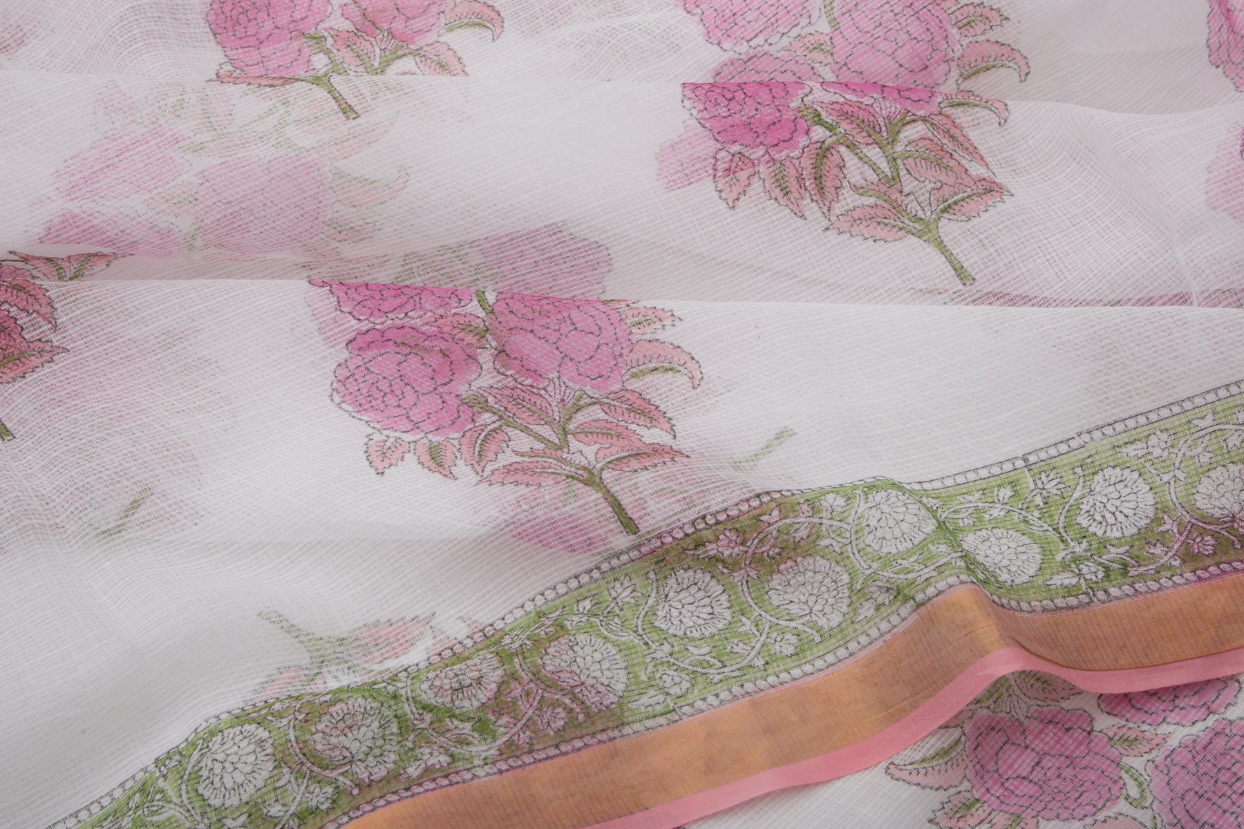Kota Cotton Printed White Saree