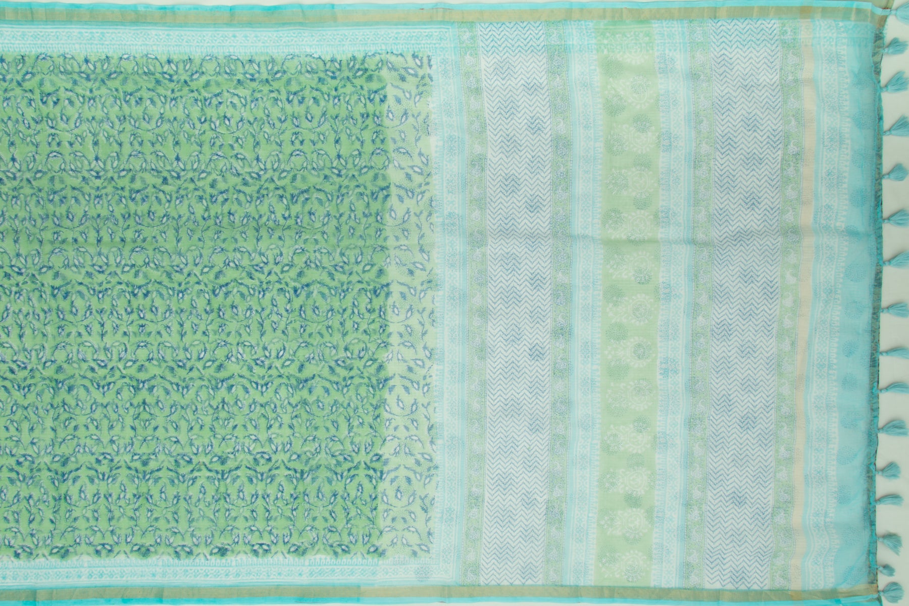 Kota Silk Printed Green Saree