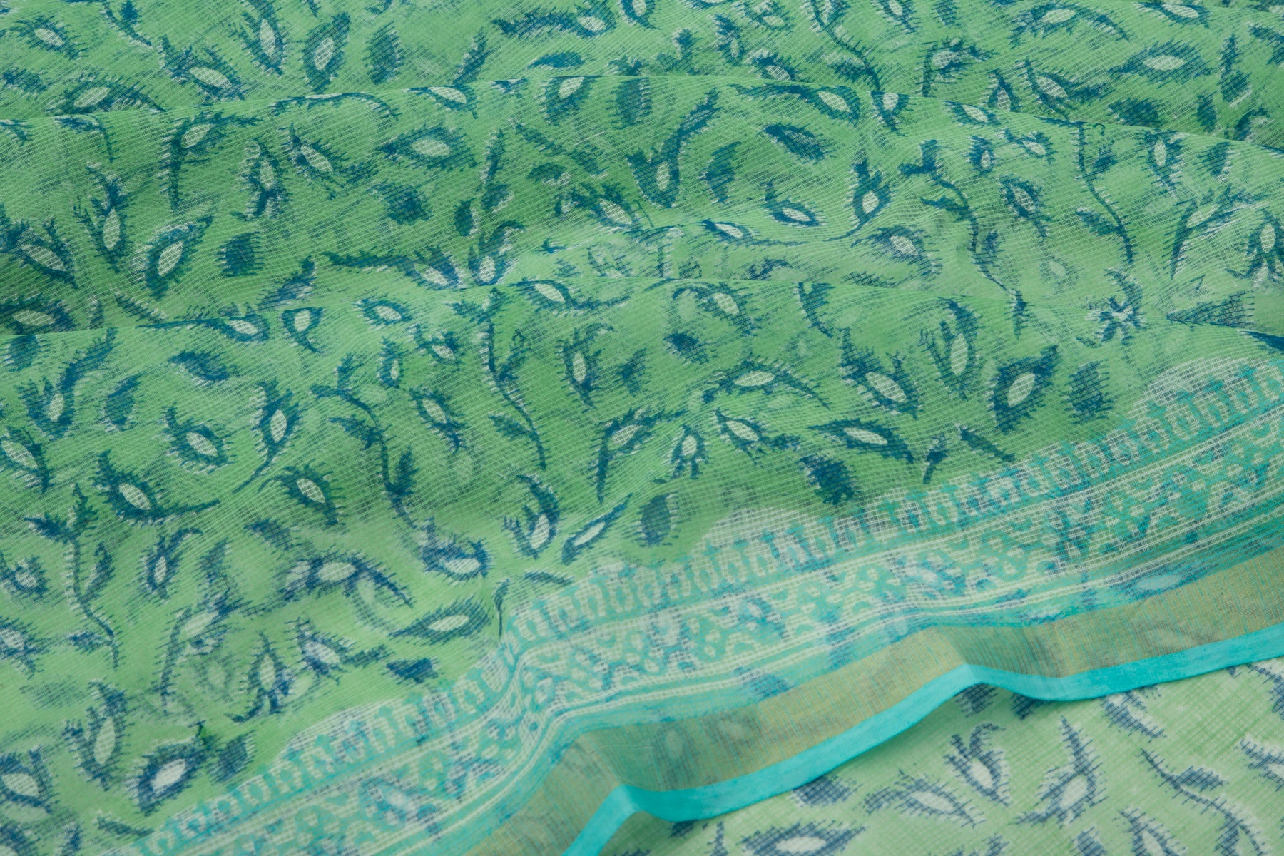 Kota Cotton Printed Green Saree