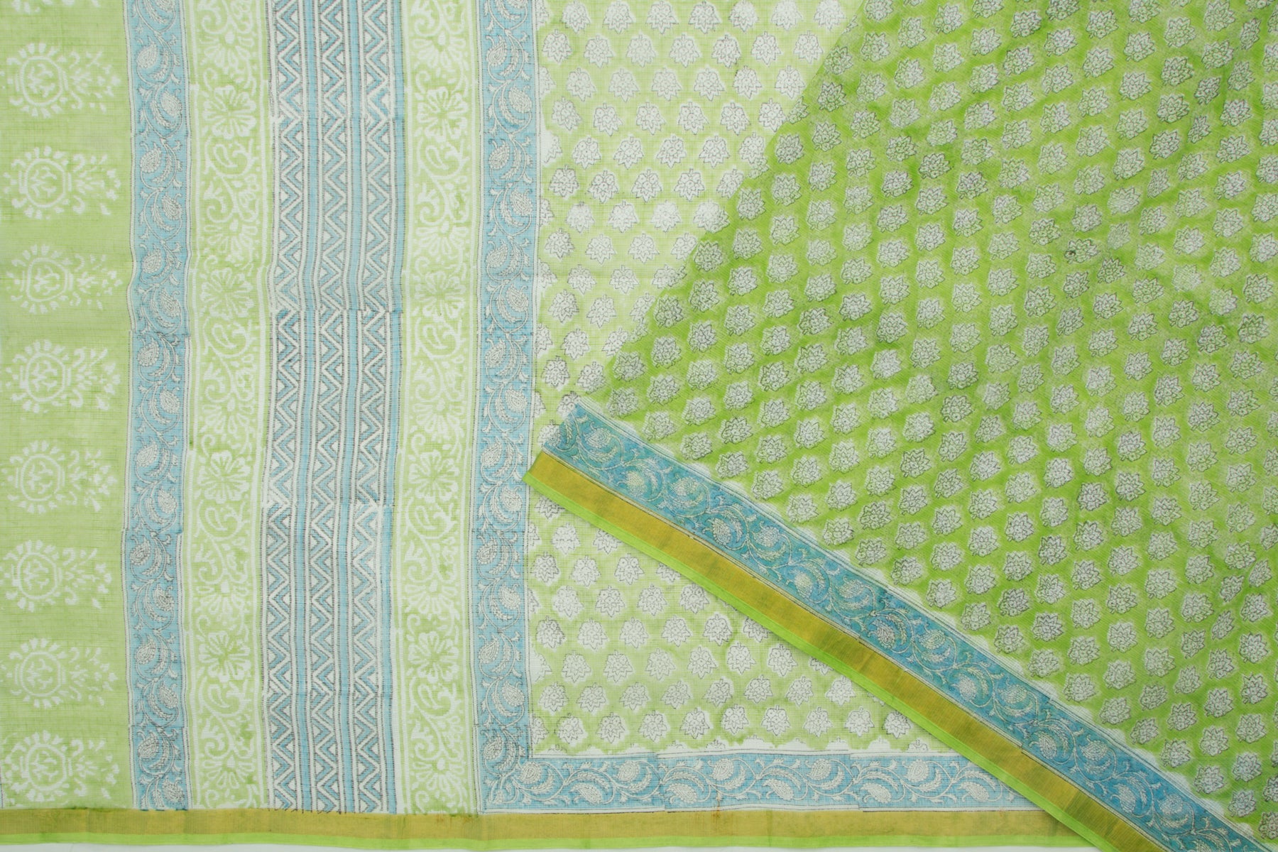 Kota Cotton Printed Green Saree