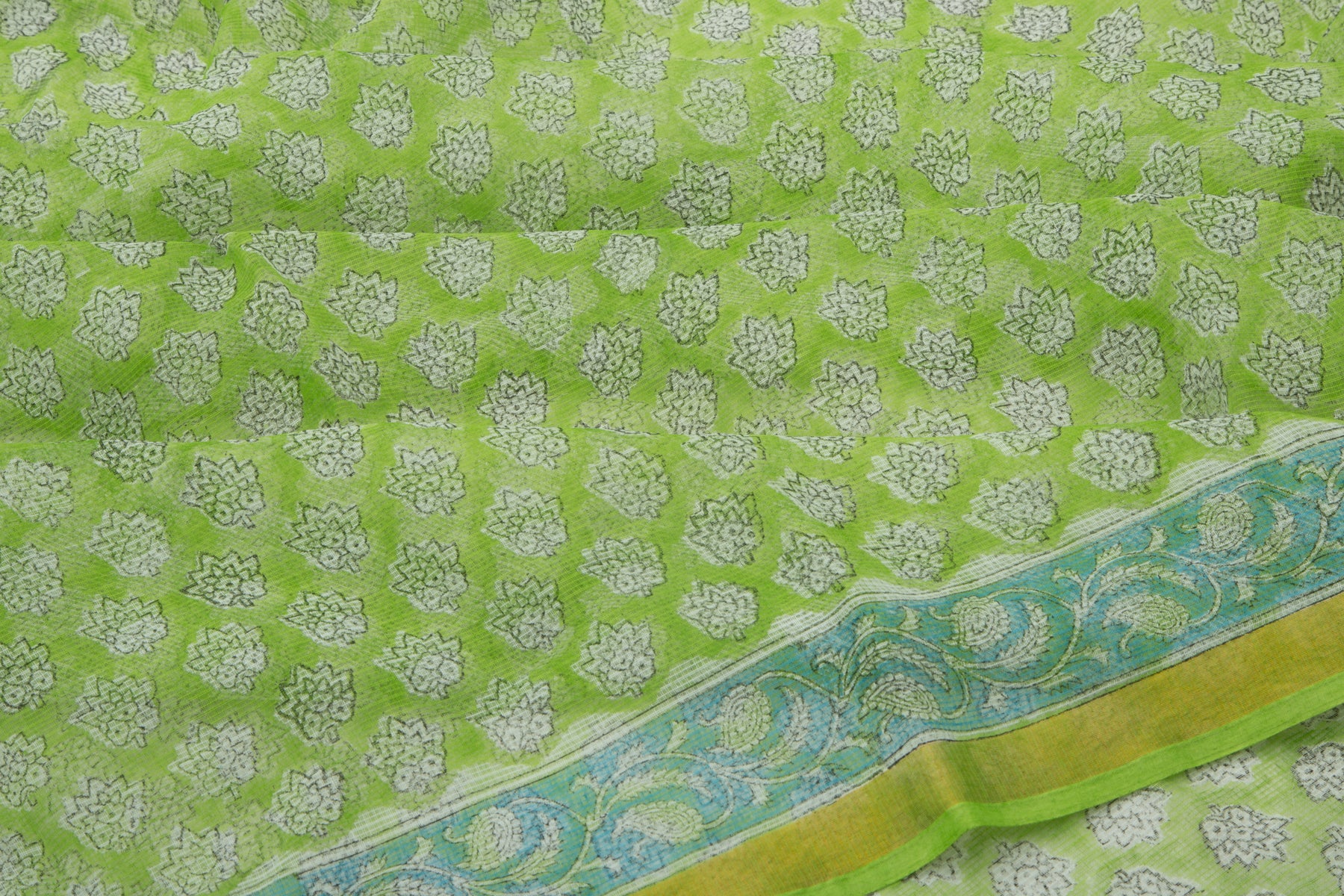 Kota Cotton Printed Green Saree