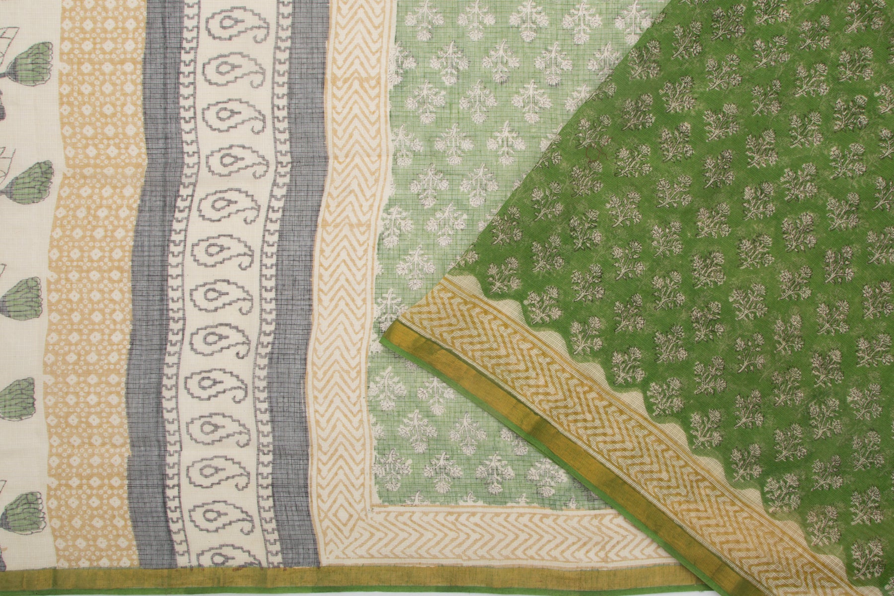 Kota Cotton Printed Green Saree