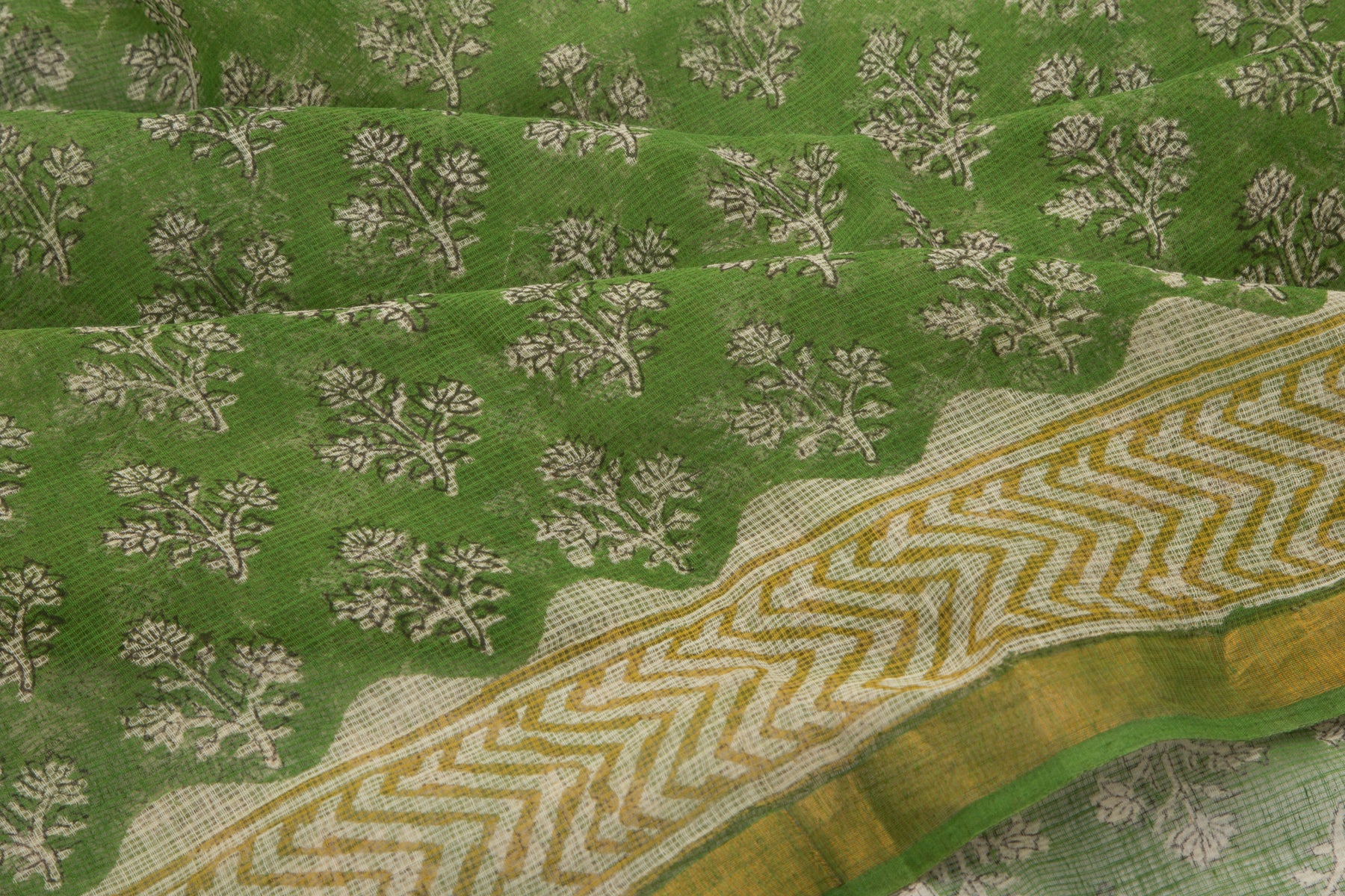 Kota Cotton Printed Green Saree