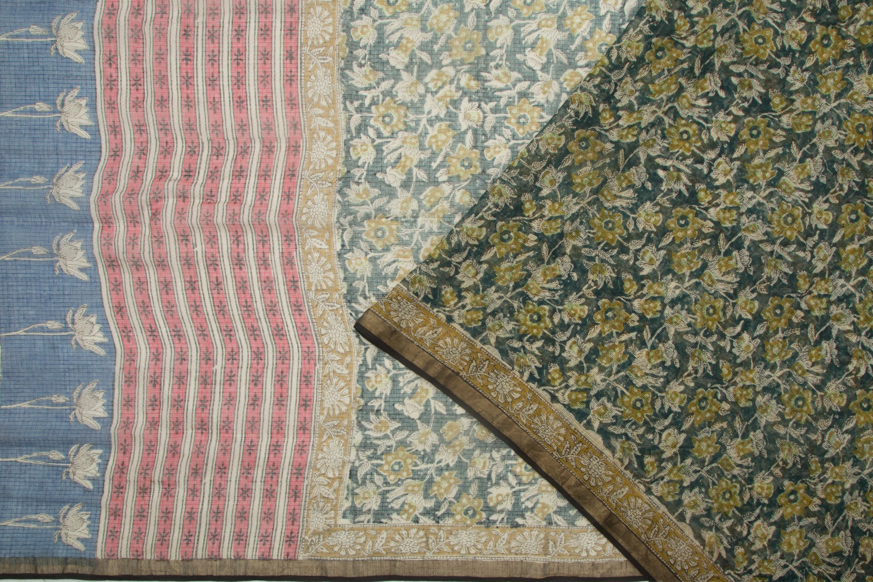Kota Silk Printed Bottle Green Saree