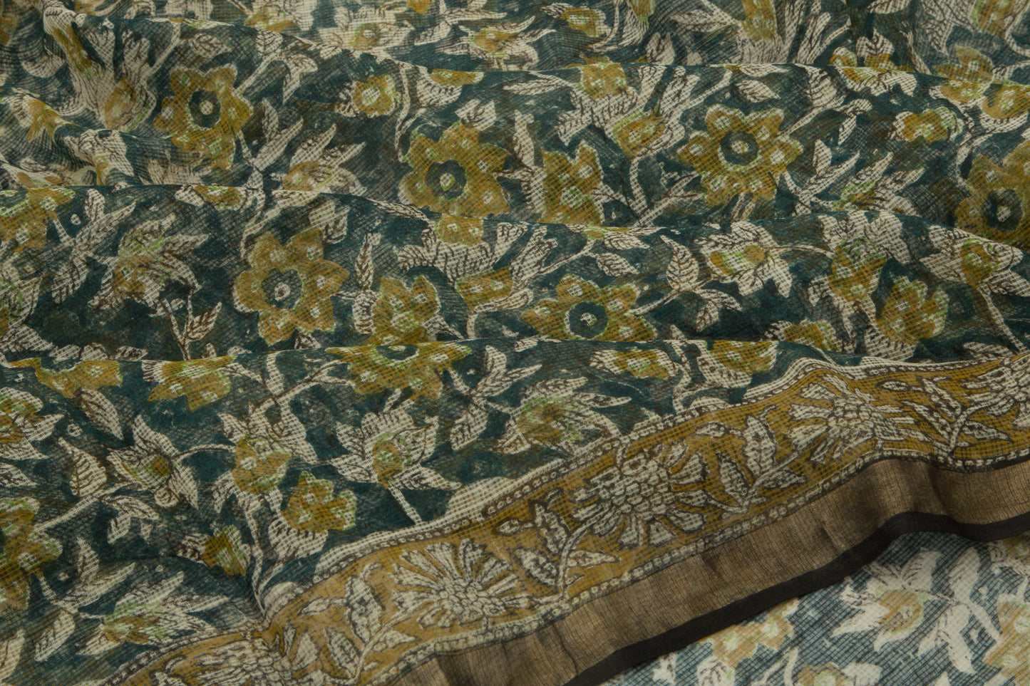 Kota Cotton Printed Bottle Green Saree
