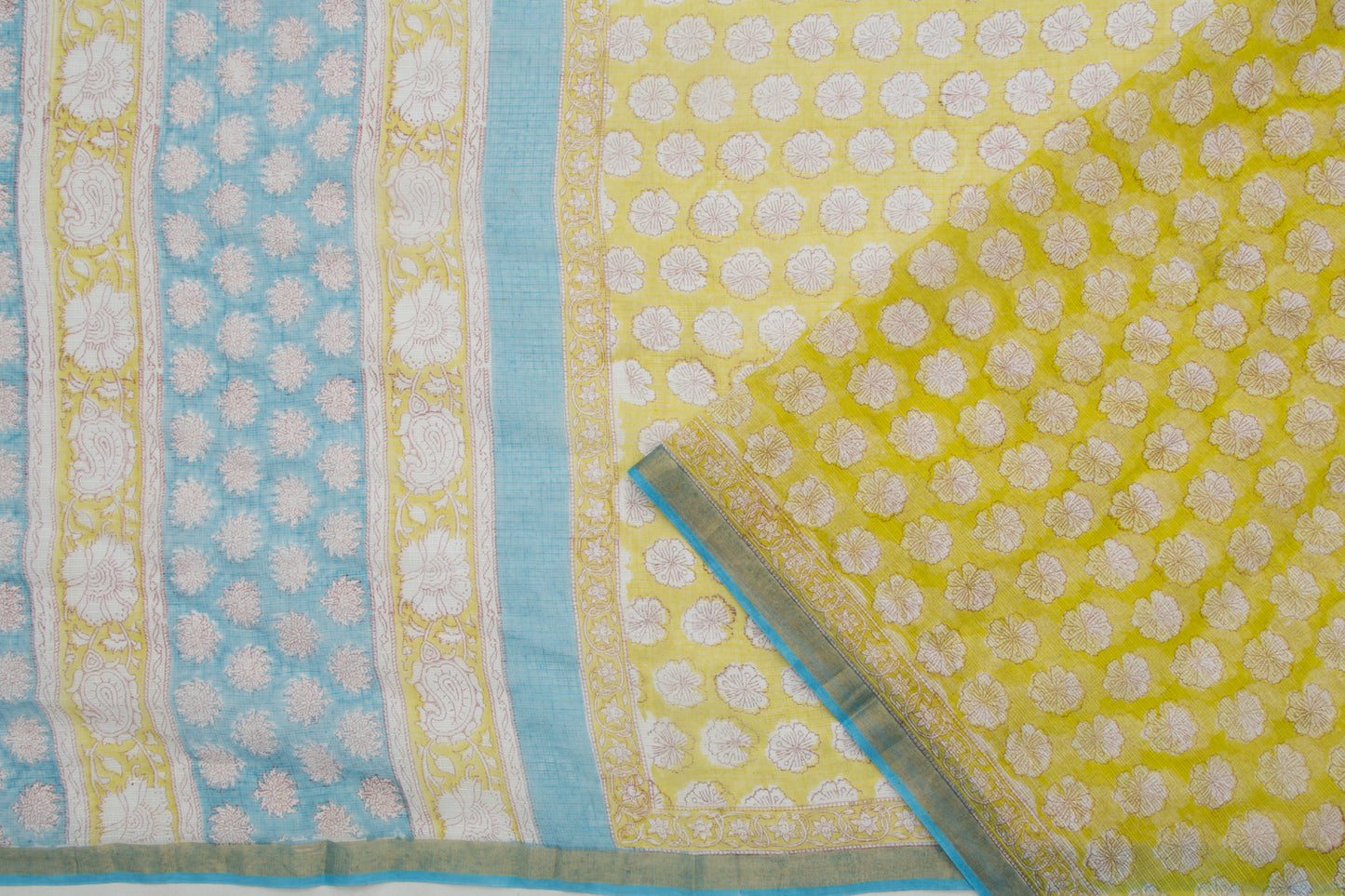 Kota Silk Printed Yellow Saree