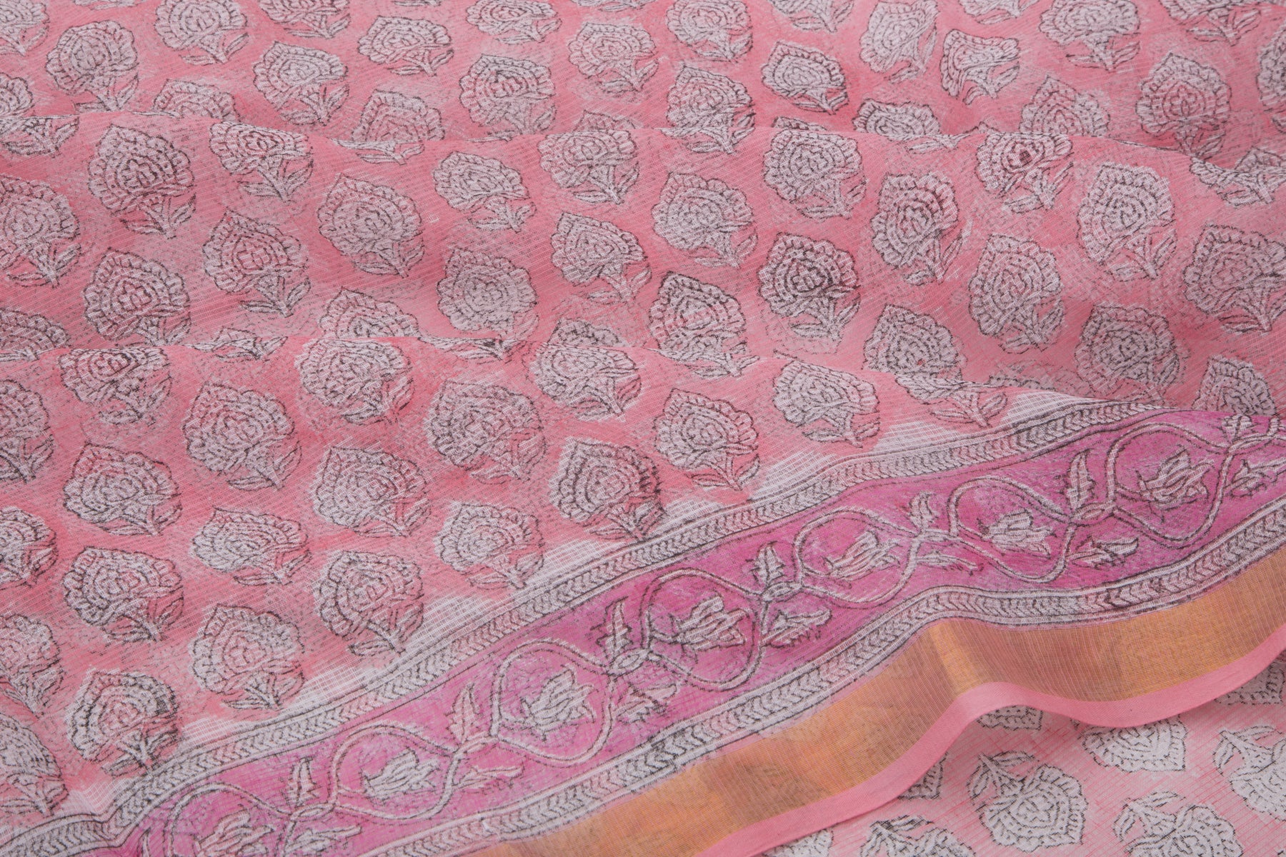 Kota Cotton Printed Pink Saree