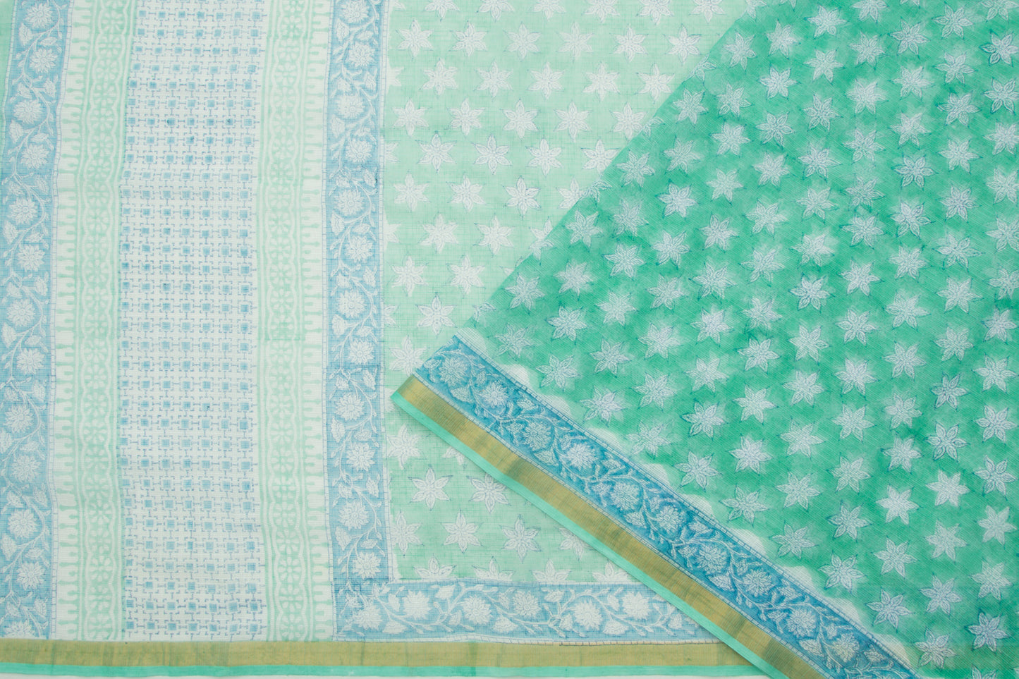 Kota Silk Printed Green Saree