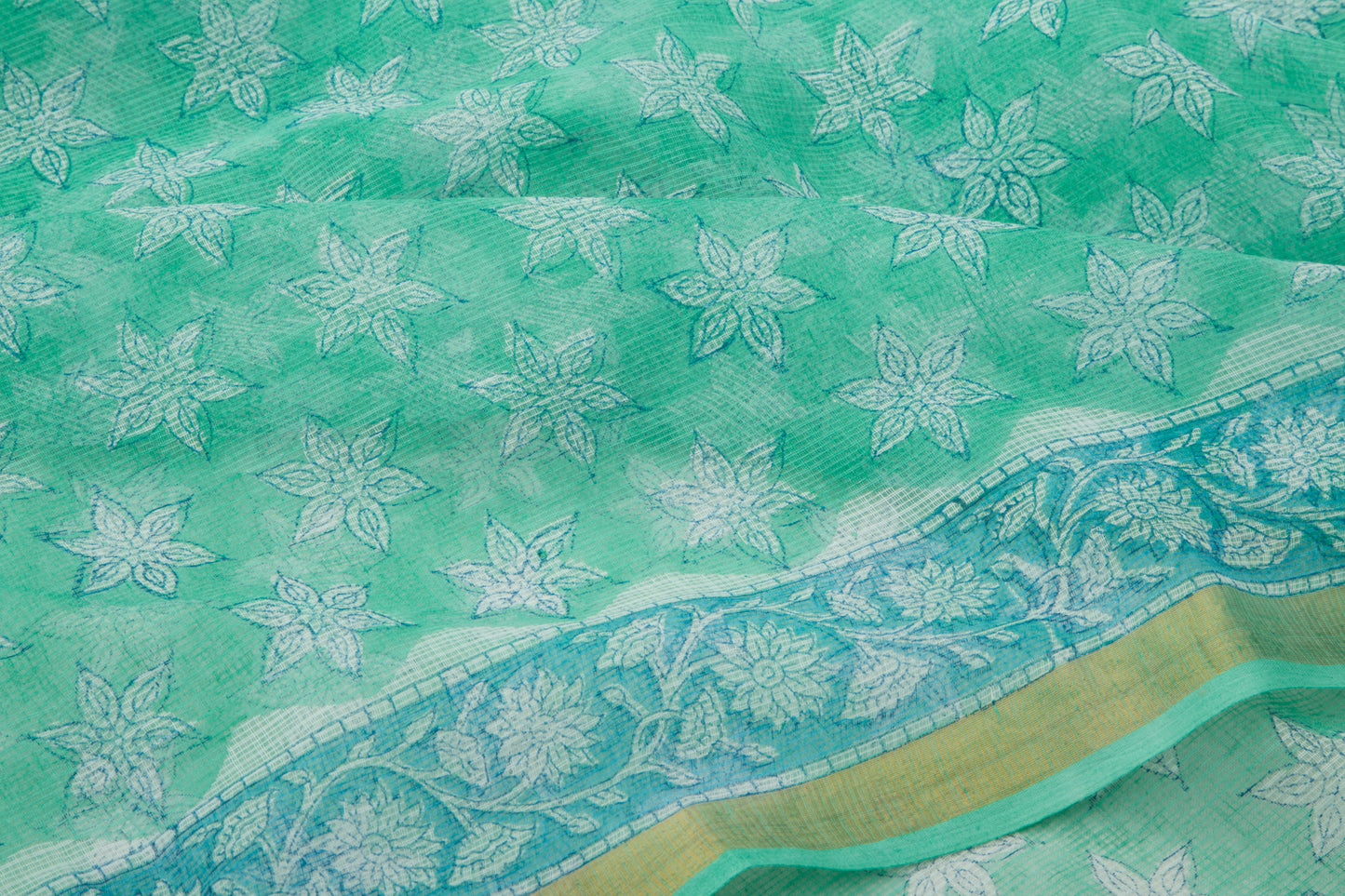 Kota Cotton Printed Green Saree