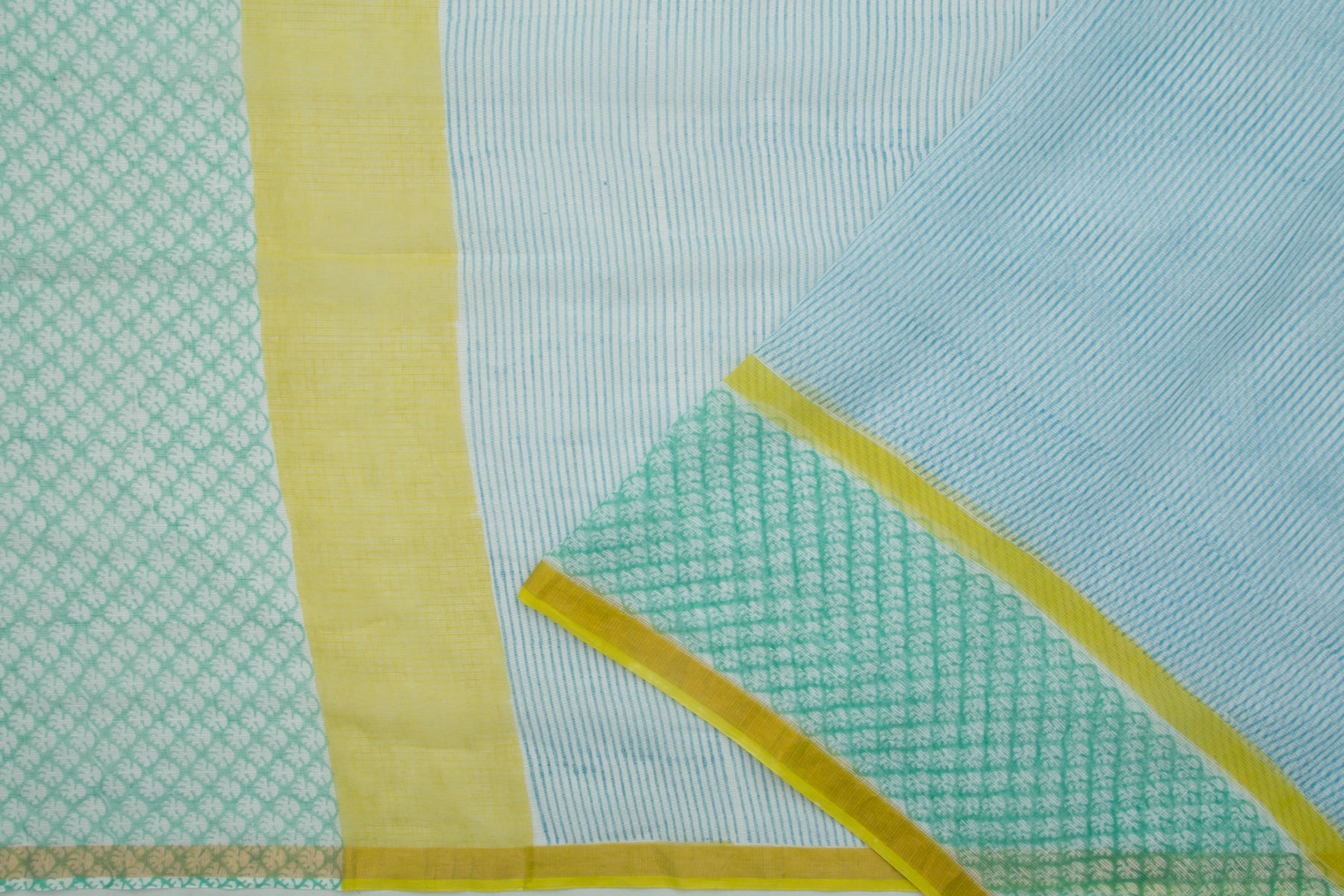 Kota Cotton Printed White Saree